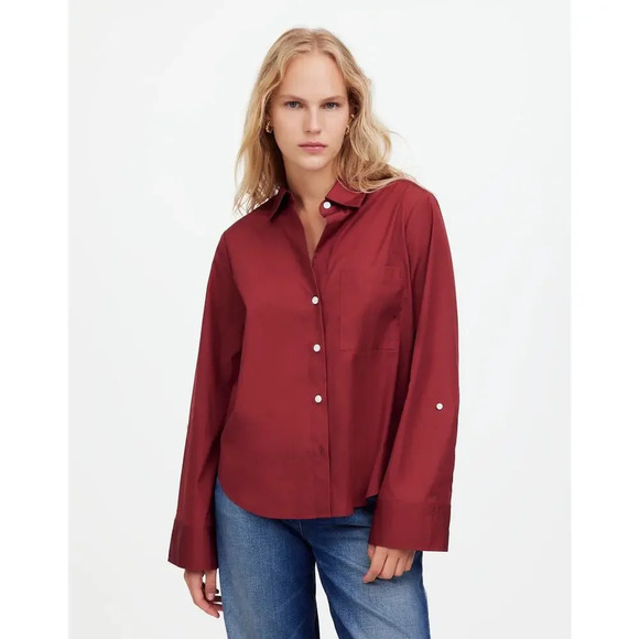 Madewell Tops - NEW Madewell Women’s Large Claret Easy Y-Neck Button-Up Shirt NWT Soldout Online